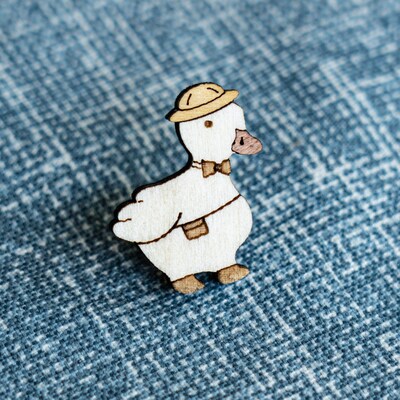 Cute Duck Wood Pin, Wooden brooch, lapel pin duck gift, funny